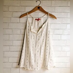 Saks Fifth Avenue White & Cream Gauzy Delicate Gold Beaded Tank Top